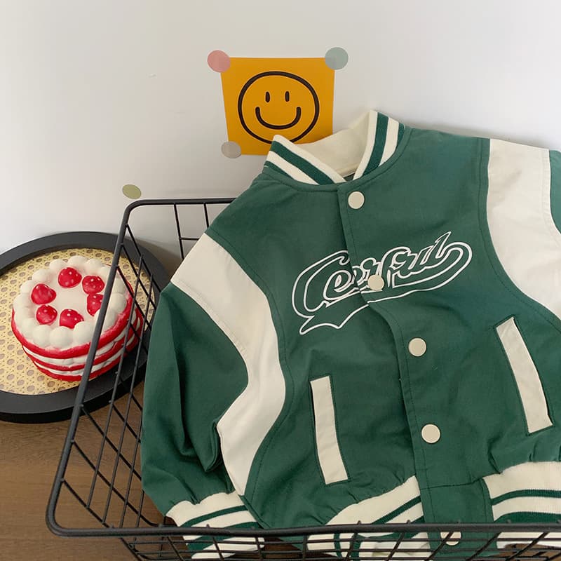 スタジャン 緑 シンプル学園風ストリート野球ジャケット