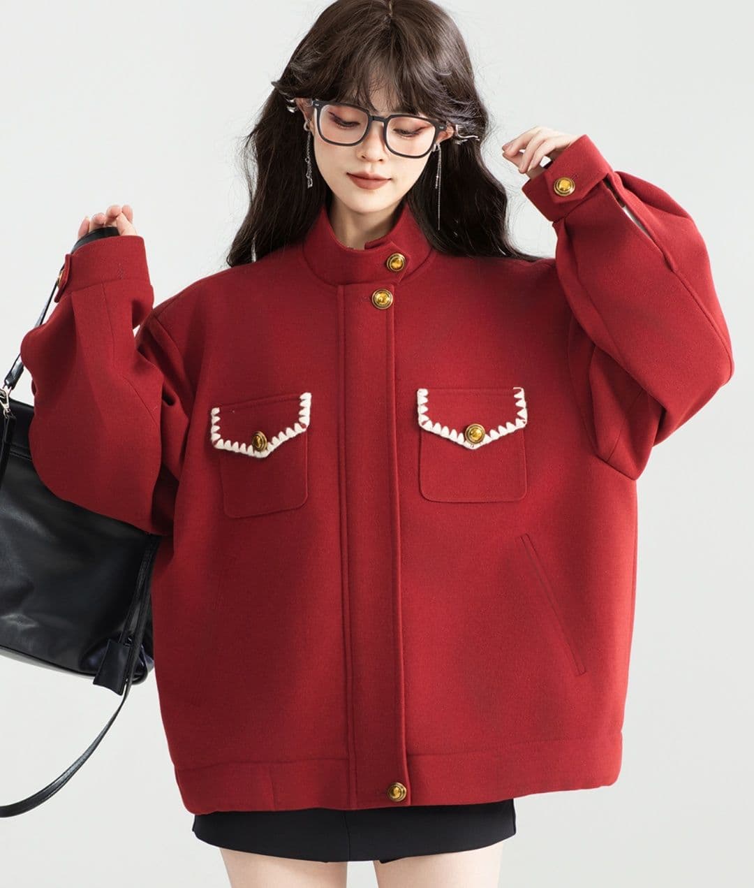 スタジャン 赤 優美なデザイン感溢れる短丈外套