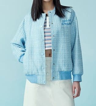 スタジャン 青 小香風チェック柄ブルゾン