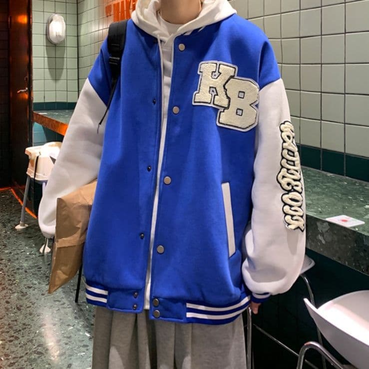 スタジャン 茶色 レトロ大学風切替ジャンパー