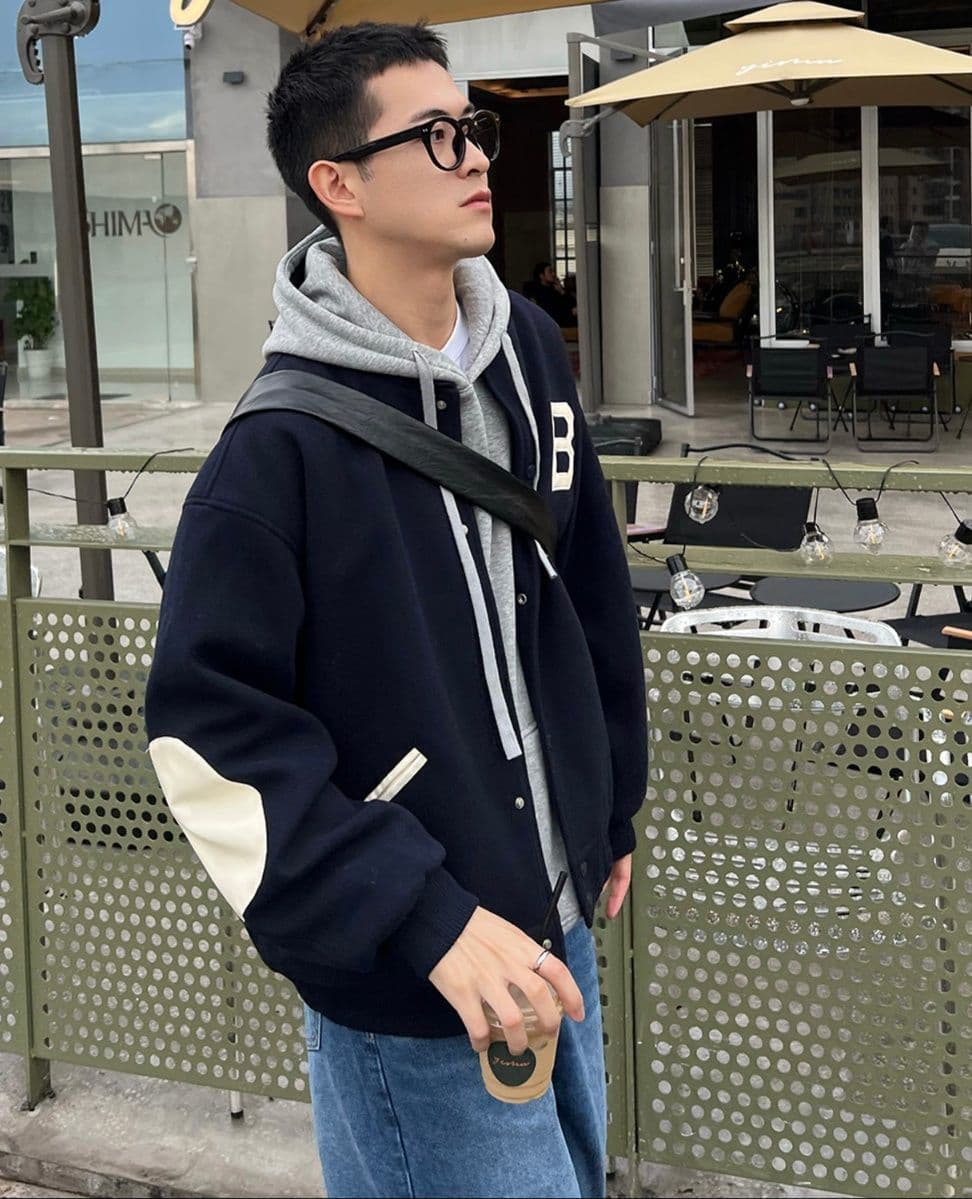 スタジャン 青 伝統的レター装飾学院風ジャケット