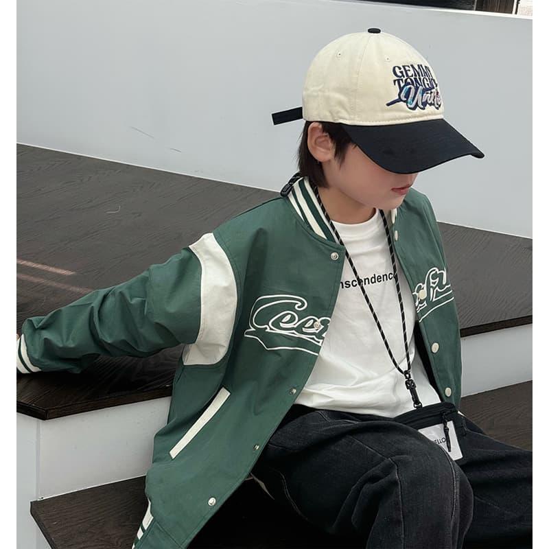 スタジャン 緑 シンプル学園風ストリート野球ジャケット