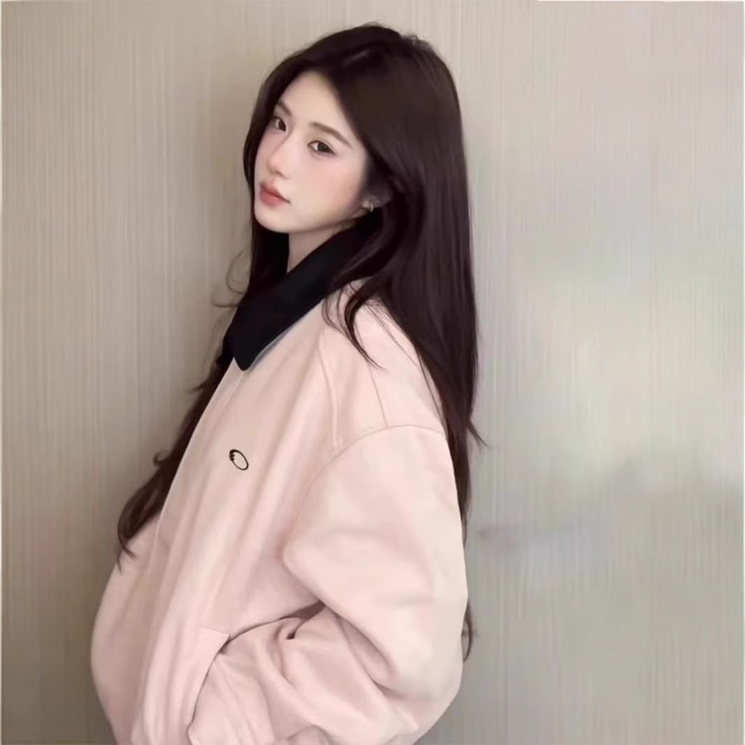 スタジャン ピンク 優美な襟元切替ジャケット
