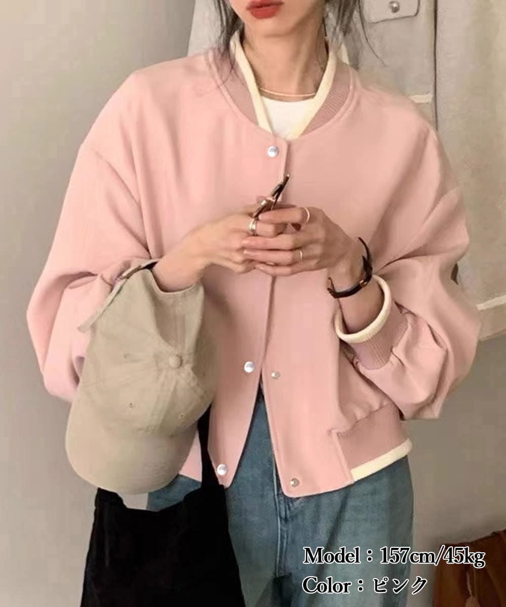 韓国風ショート丈スタジャン女性用軽量ブルゾン