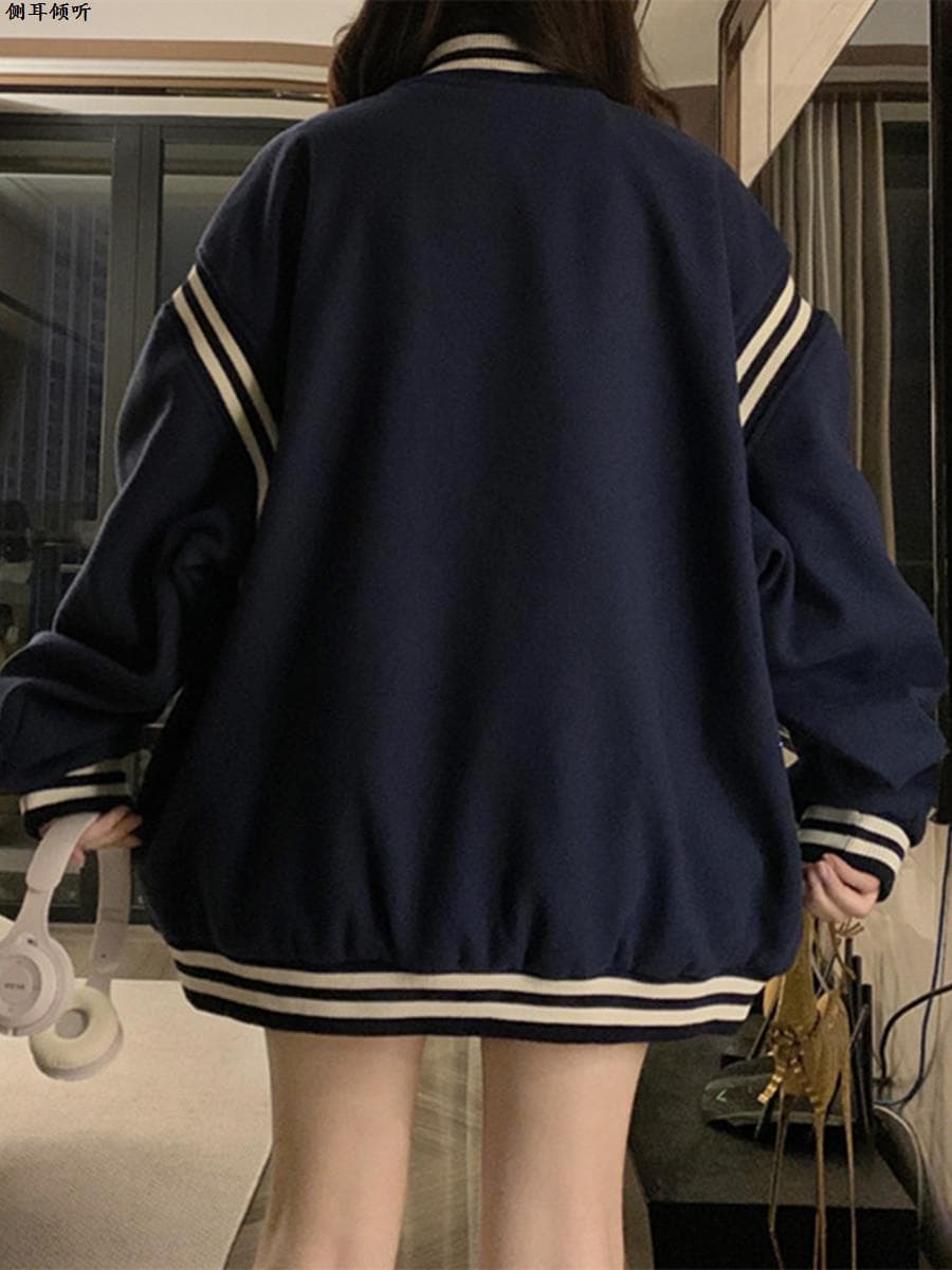 スタジャン 青 学生風クラシック野球ジャケット