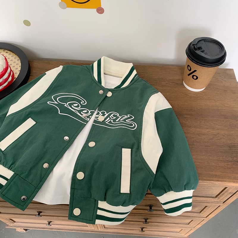 スタジャン 緑 シンプル学園風ストリート野球ジャケット