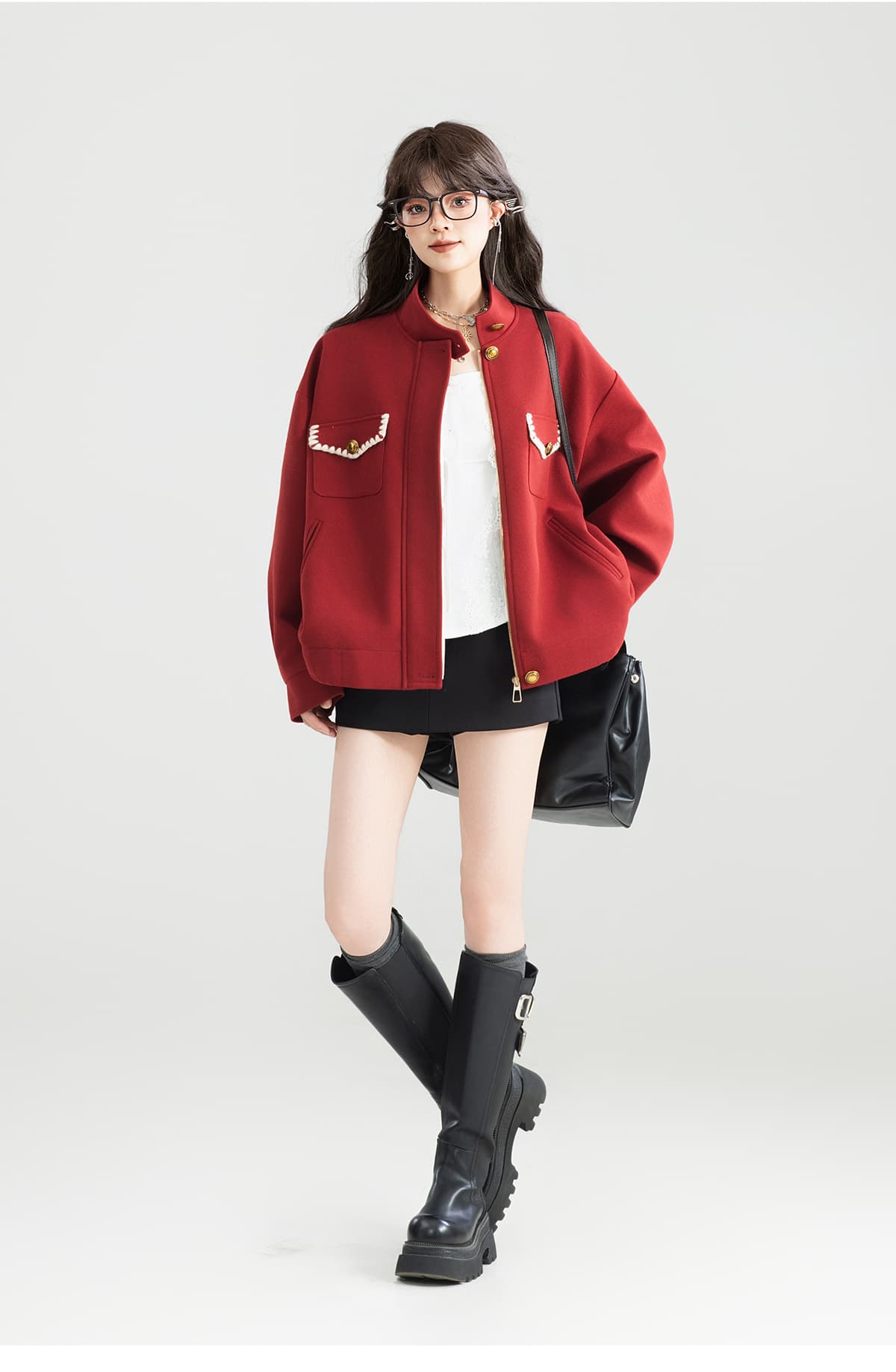 スタジャン 赤 優美なデザイン感溢れる短丈外套
