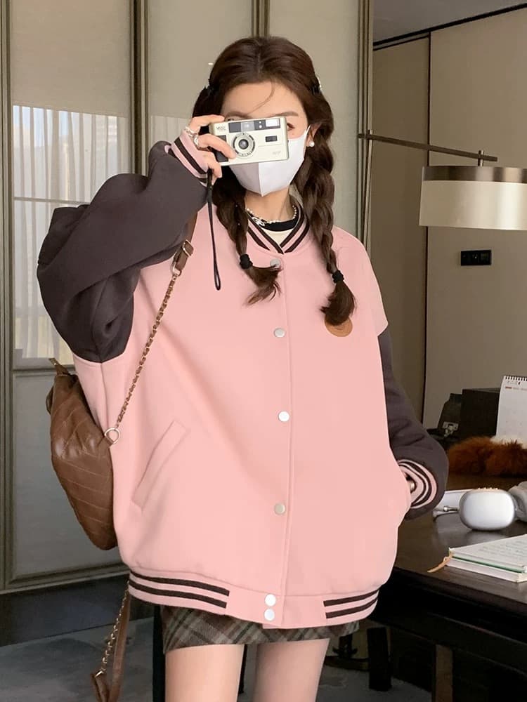 スタジャン ピンク 春風ツートーンレトロスタジャン
