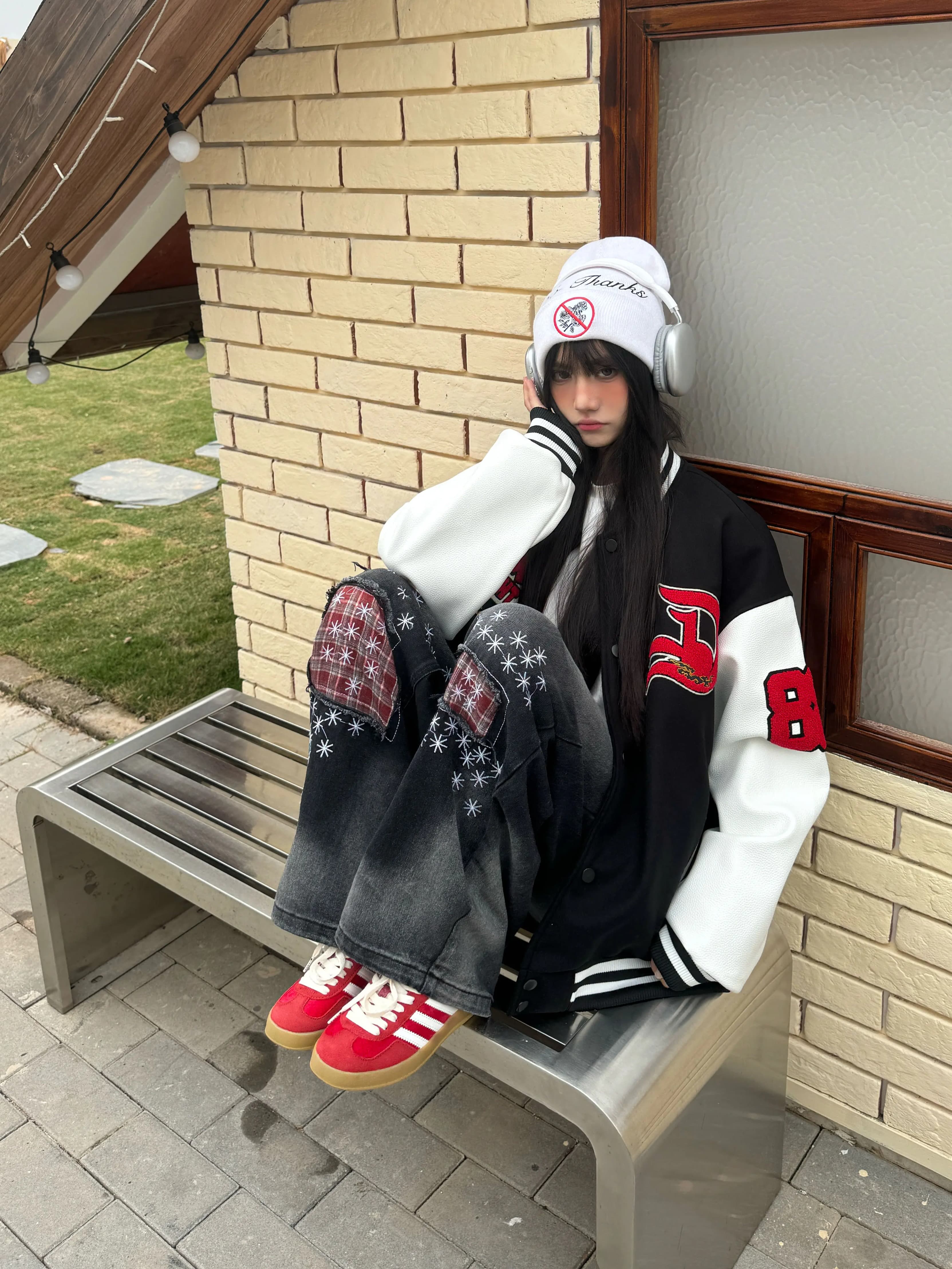 スタジャン 赤 ストリート風スタイリッシュ学院派