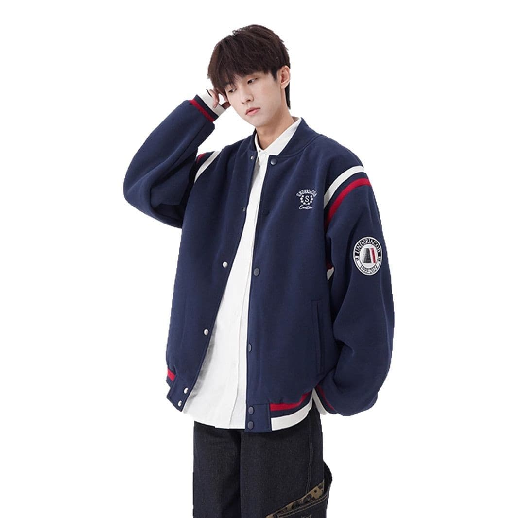 スタジャン 青 カレッジ風トラディショナルジャケット