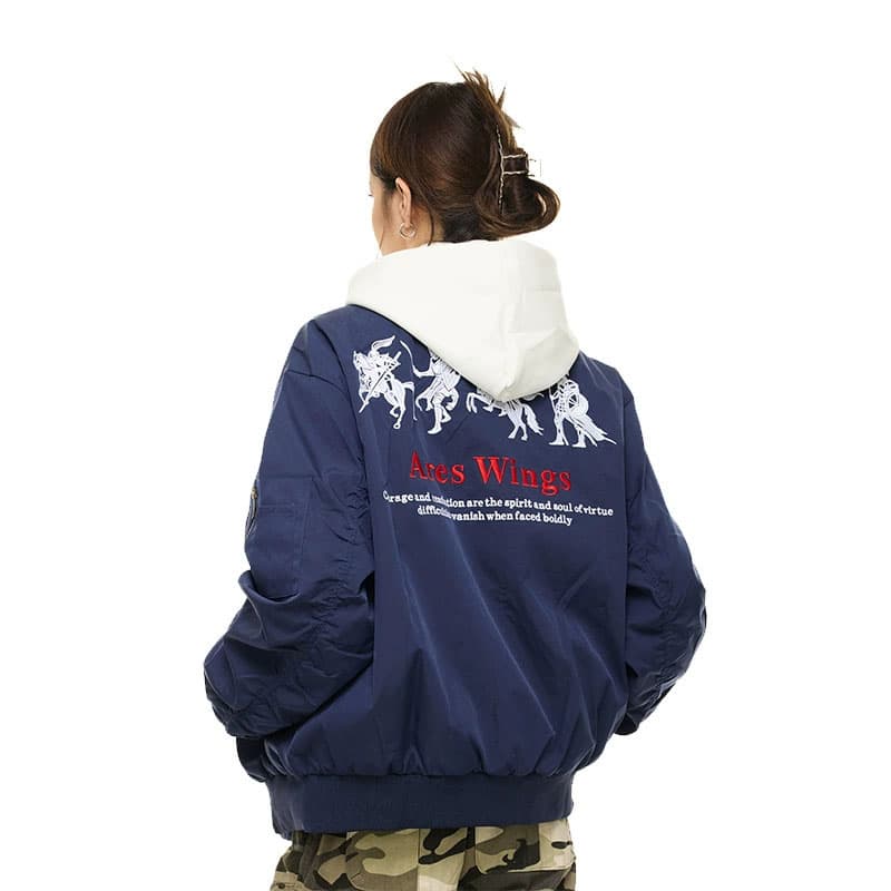 男女兼用 アメカジ 古着風 青スタジャン 刺繍入り 全2色
