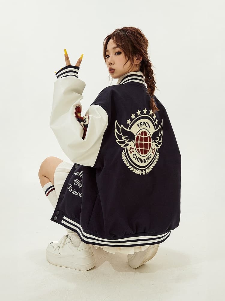 スタジャン 青 学園風アカデミックスタジャン