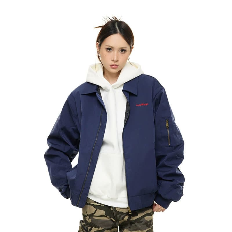 男女兼用 アメカジ 古着風 青スタジャン 刺繍入り 全2色