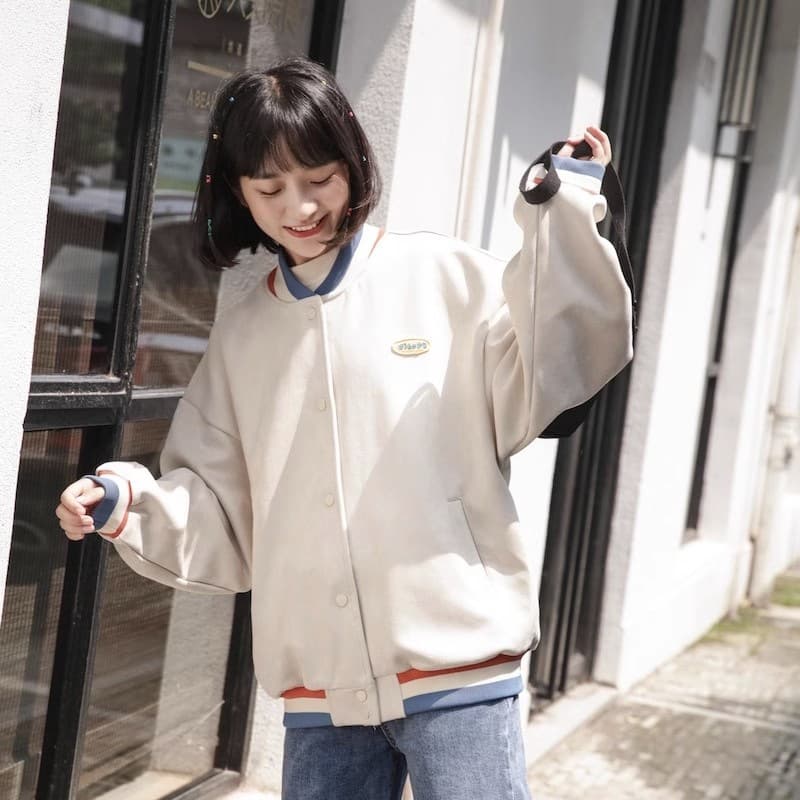 スタジャン ピンク 柔らか素材のおしゃれスナップジャケット