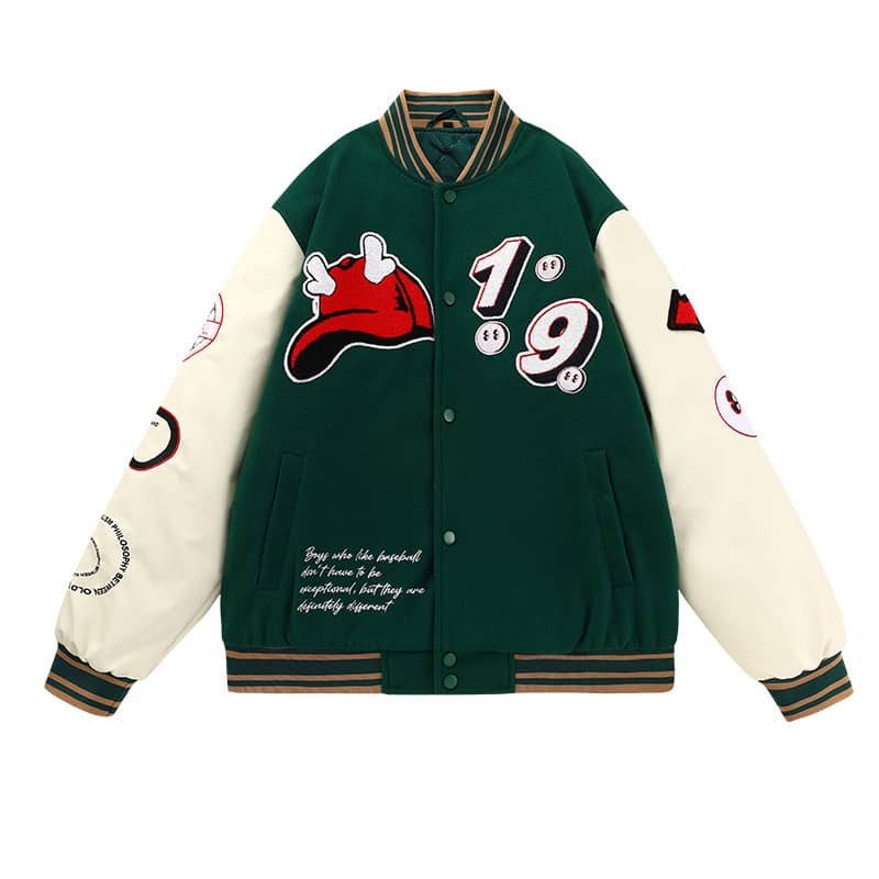 スタジャン 緑 星空刺繍レトロ学院風ジャケット