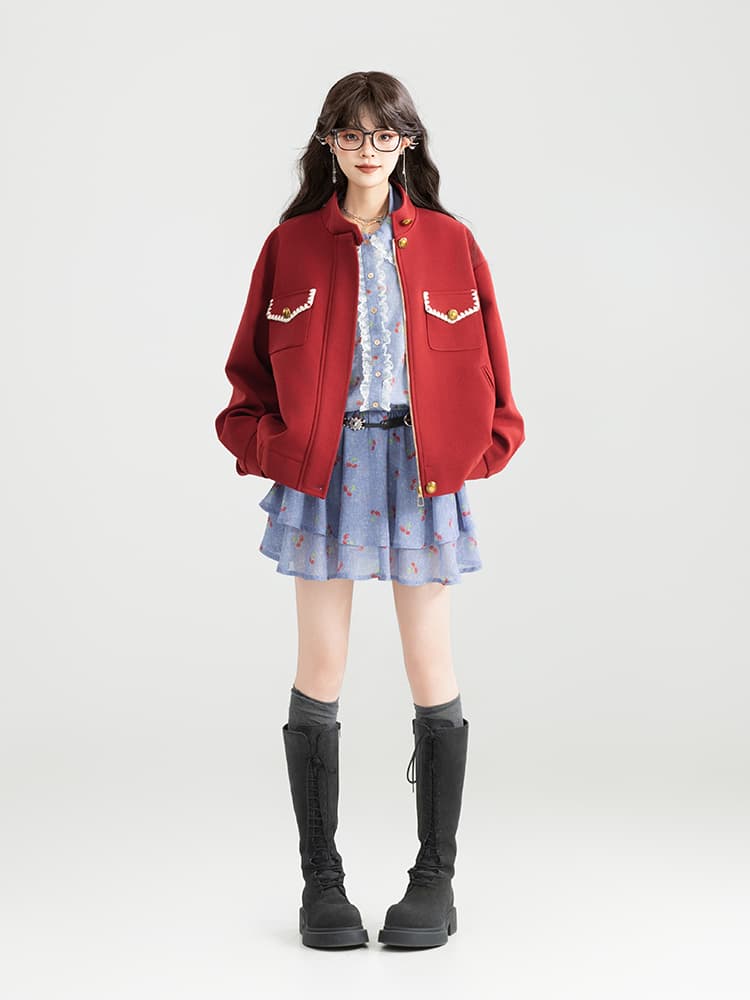 スタジャン 赤 優美なデザイン感溢れる短丈外套