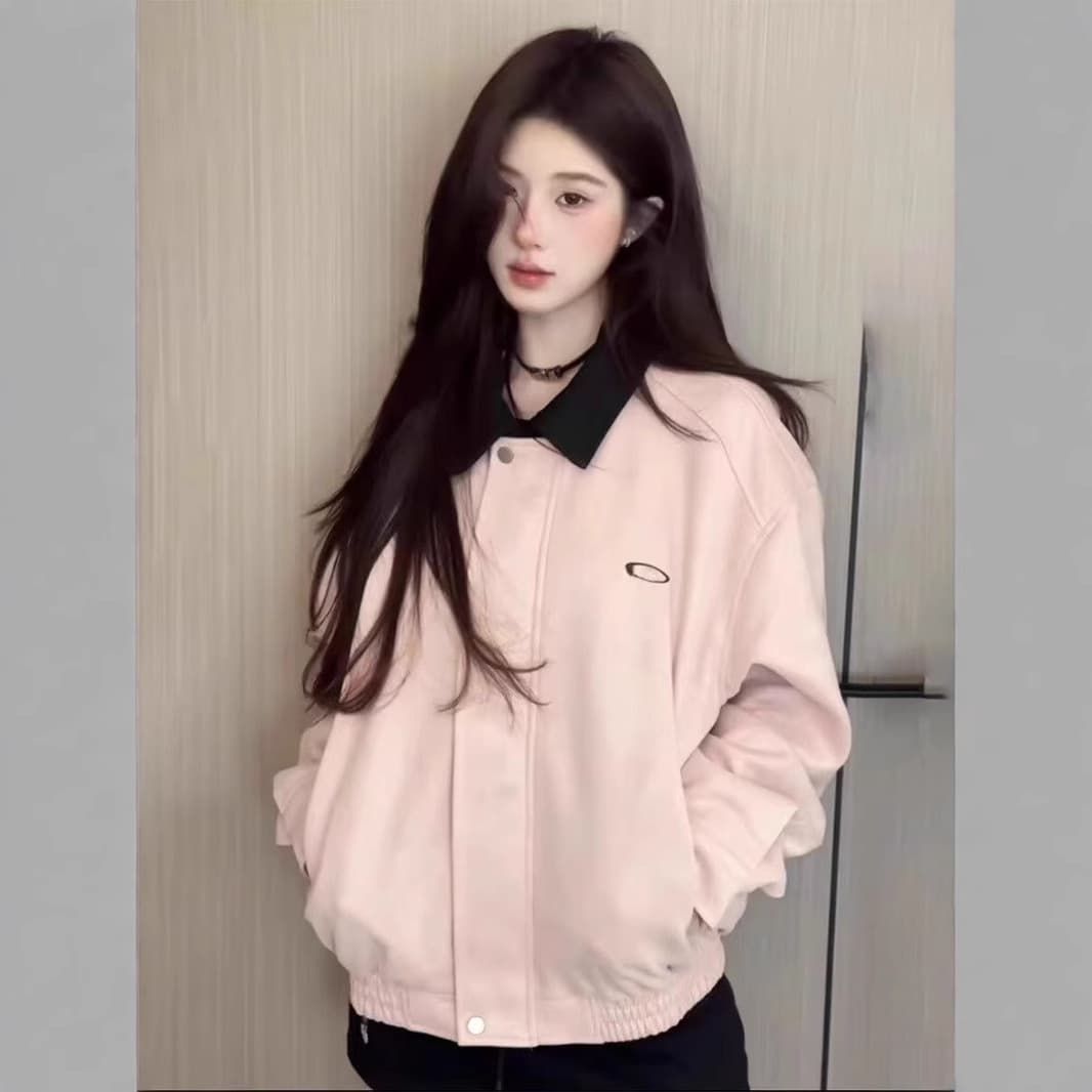 スタジャン ピンク 優美な襟元切替ジャケット