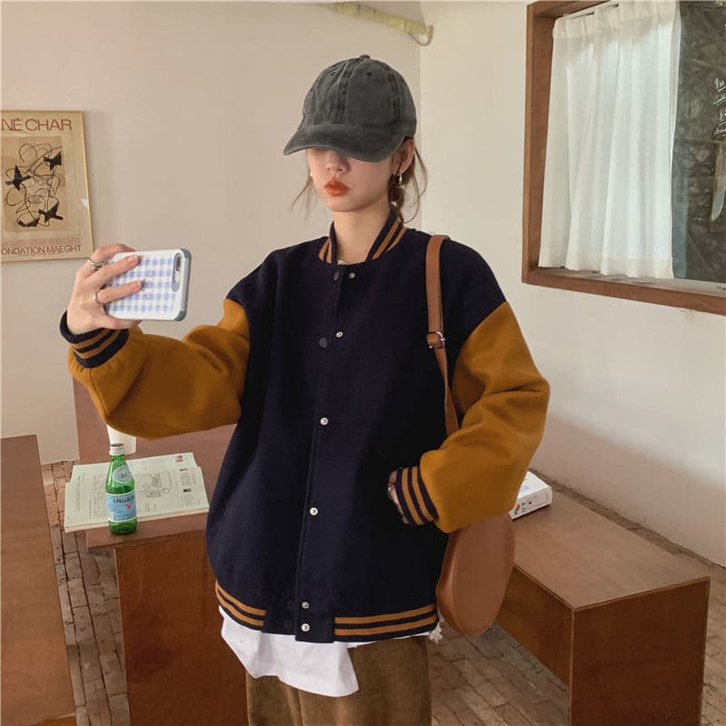 レディース バイカラー スタジャン ゆったり オーバーサイズ 春秋冬