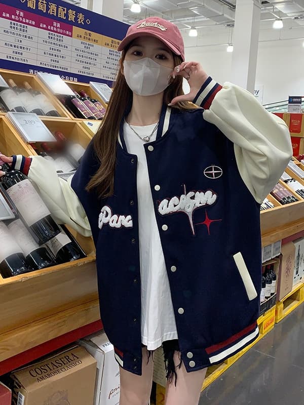 スタジャン 青 学生風バイカラーリバーシブルジャンパー
