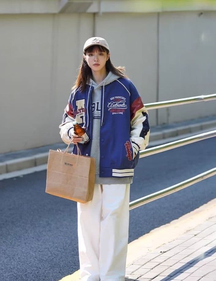 スタジャン 青 カレッジ風レトロスタジアムジャケット