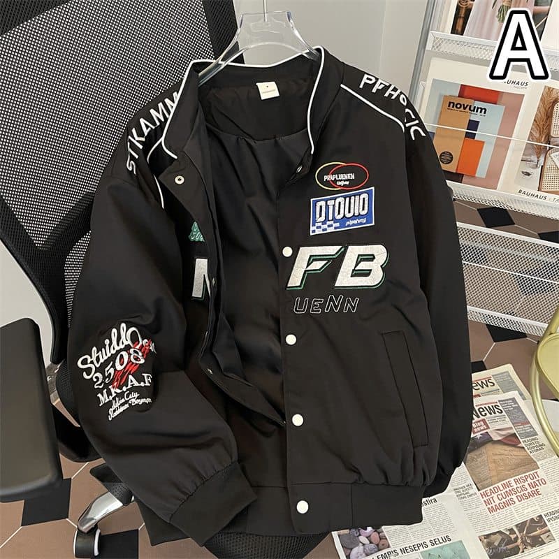 メンズ ワッペン付きスタジャン ブラック