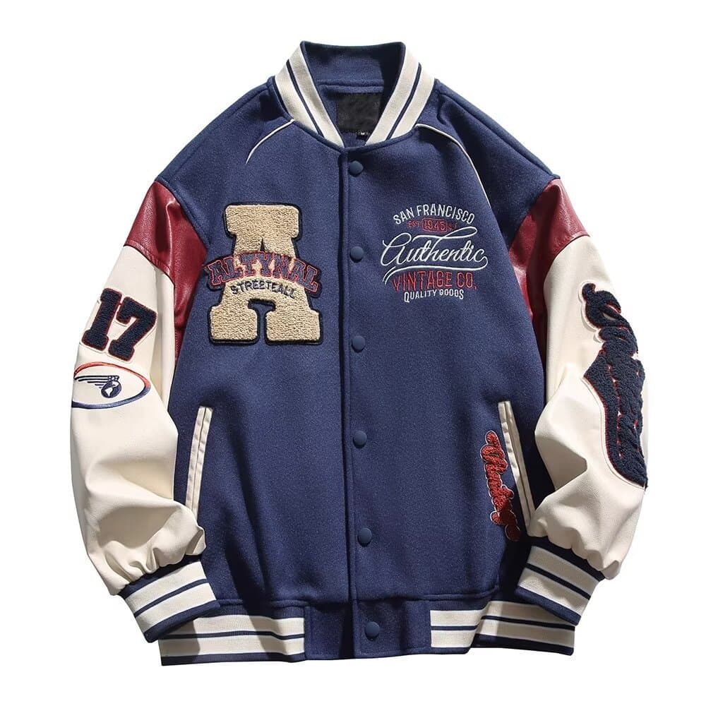 スタジャン 青 カレッジ風レトロスタジアムジャケット