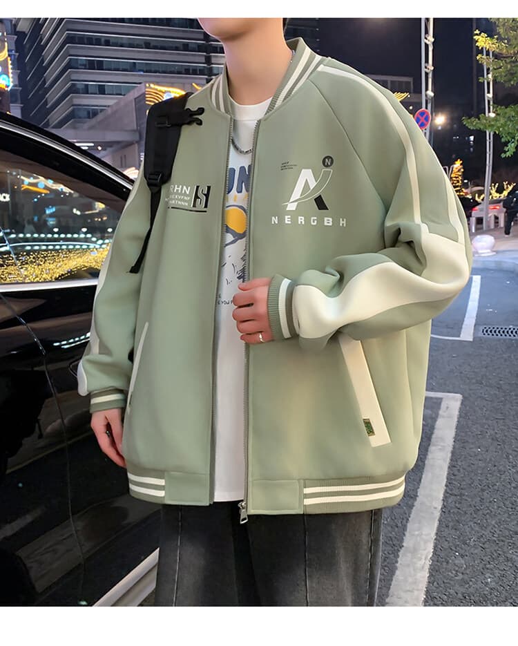 スタジャン 緑 スタジャン シンプル都会派ジャンパー