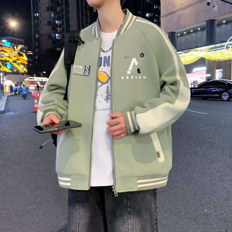 スタジャン 緑 スタジャン シンプル都会派ジャンパー