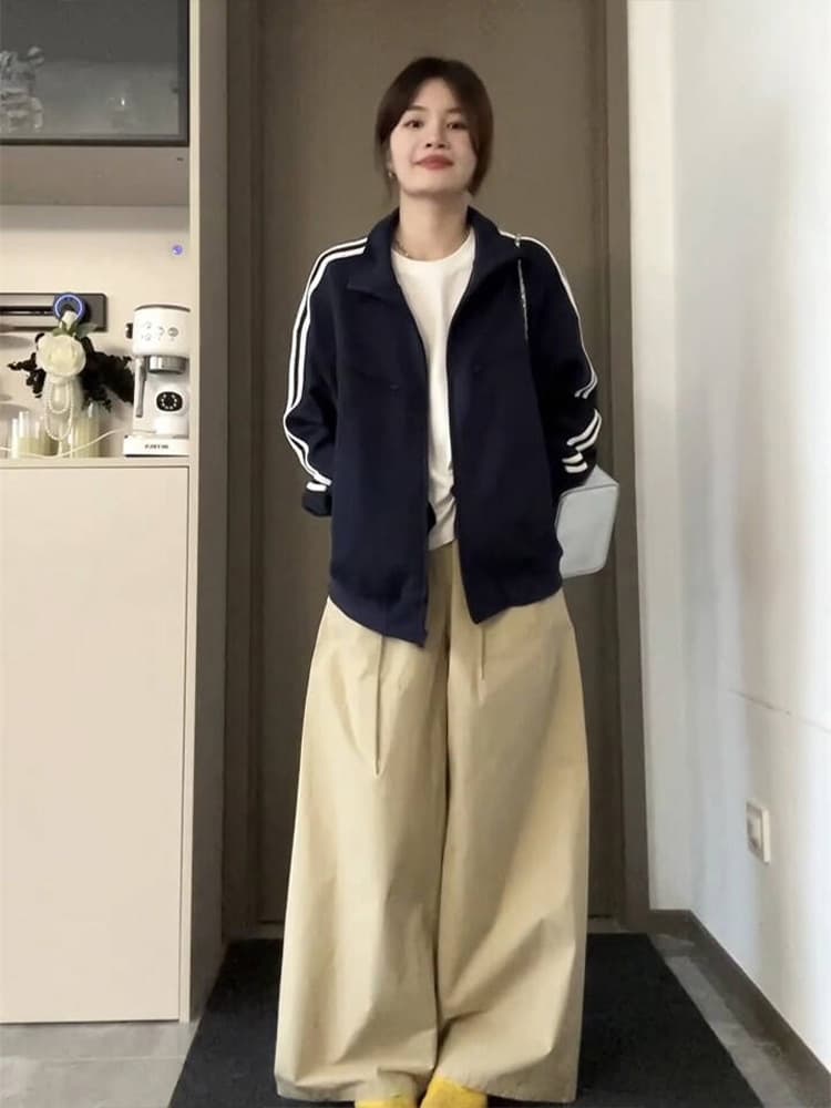 スタジャン 袖ライン入りシンプルジャケット