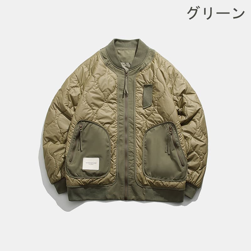 キルティング中綿スタジャン 男女兼用 秋冬 カーキグリーン
