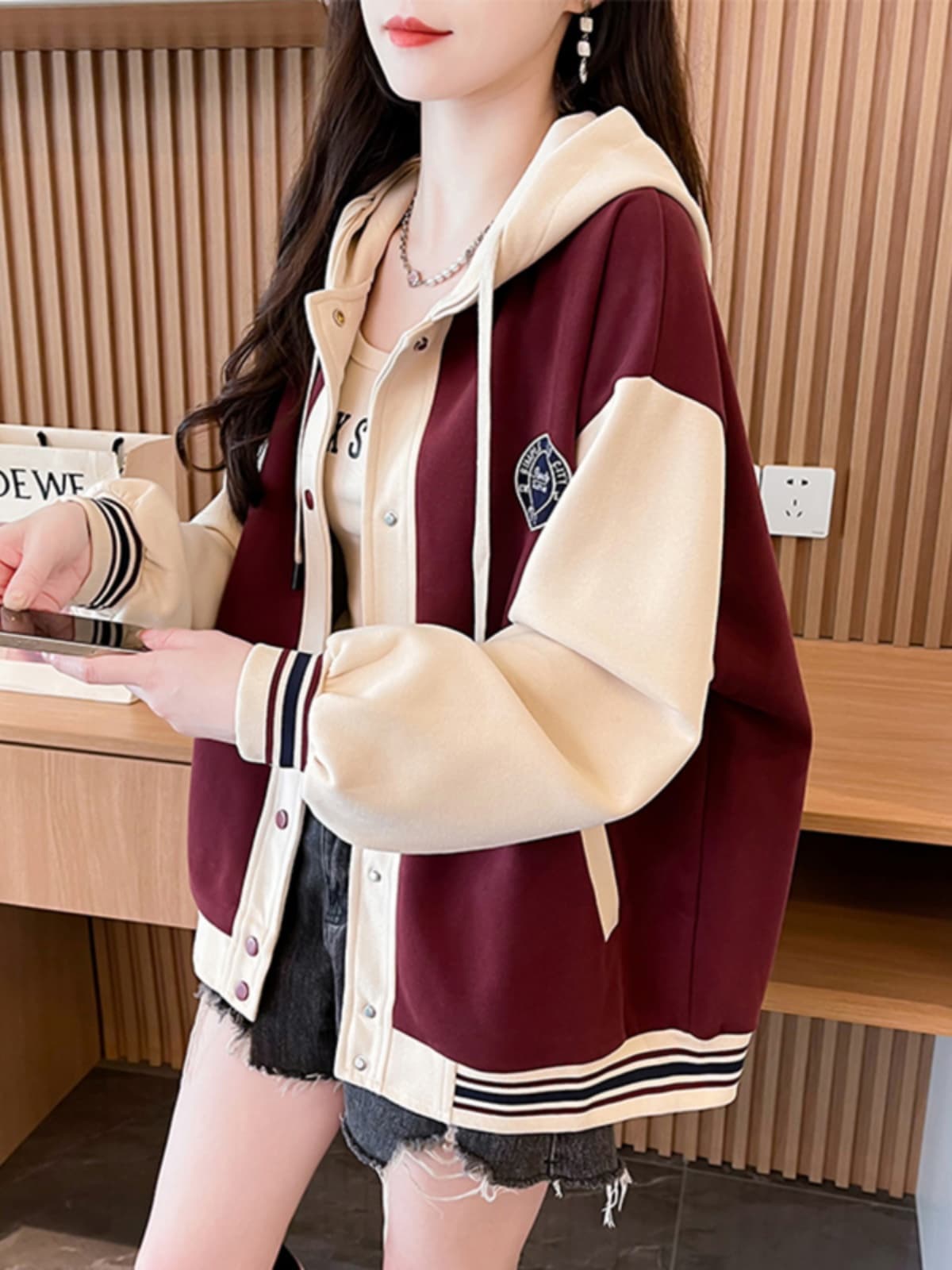 スタジャン 学院風バイカラーフーディスタジャン